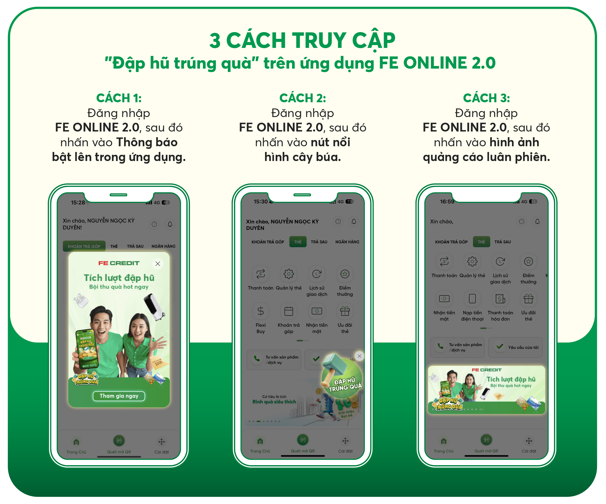 3 cách truy cập "Đập hũ trúng quà" trên ứng dụng FE ONLINE