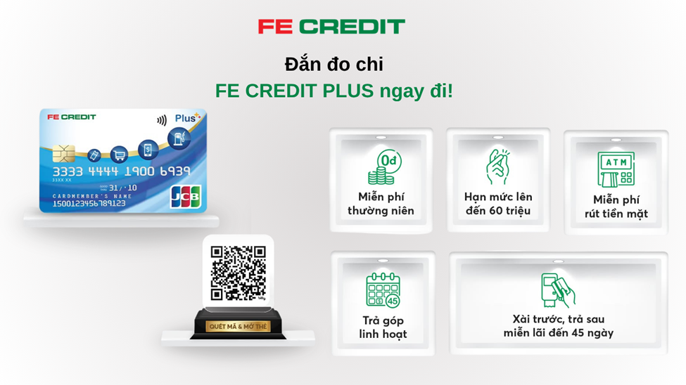 Thẻ tín dụng FE CREDIT JCB Plus miễn phí rút tiền mặt tại ATM