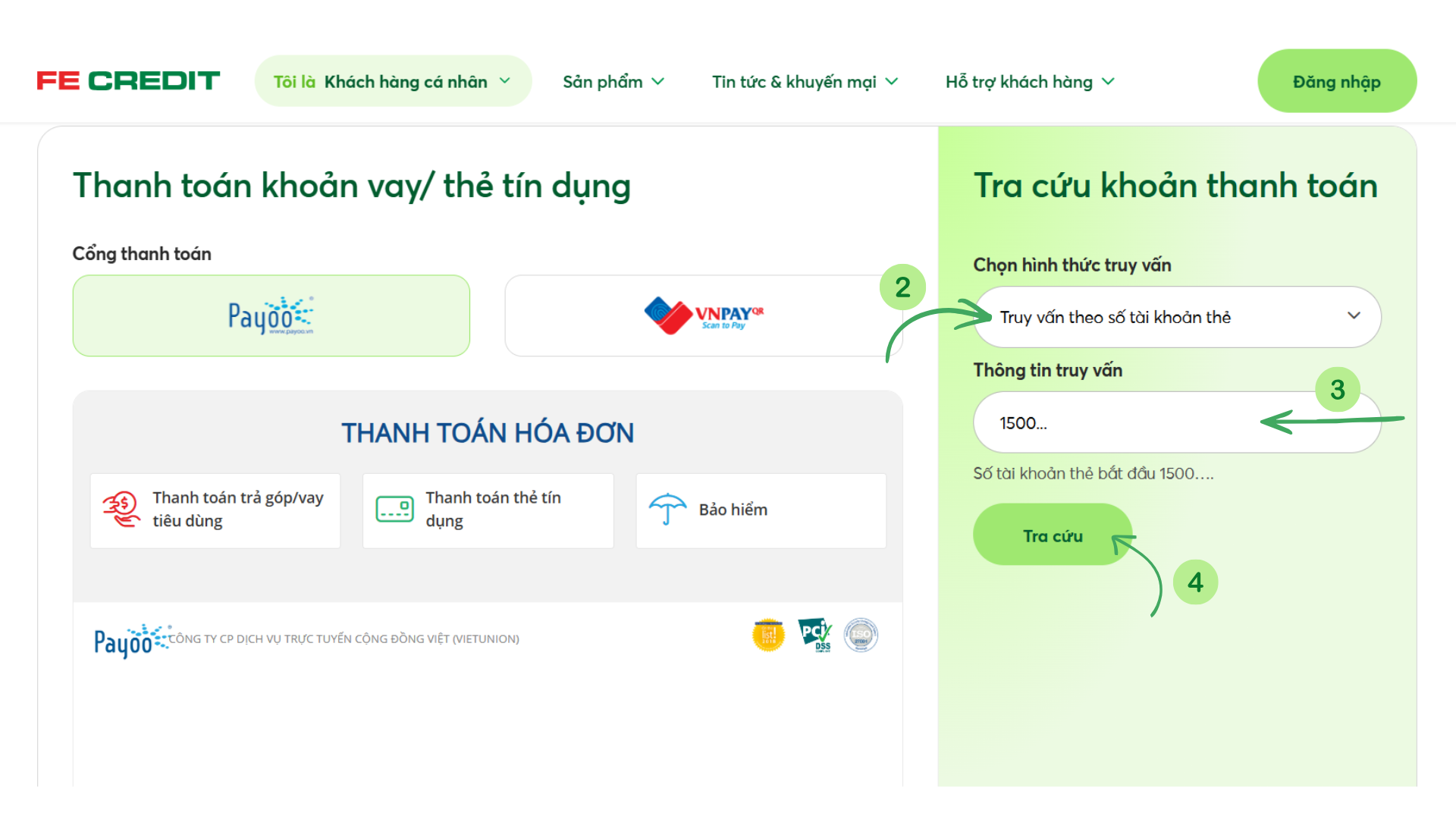Hướng dẫn tra cứu thẻ tín dụng trên website