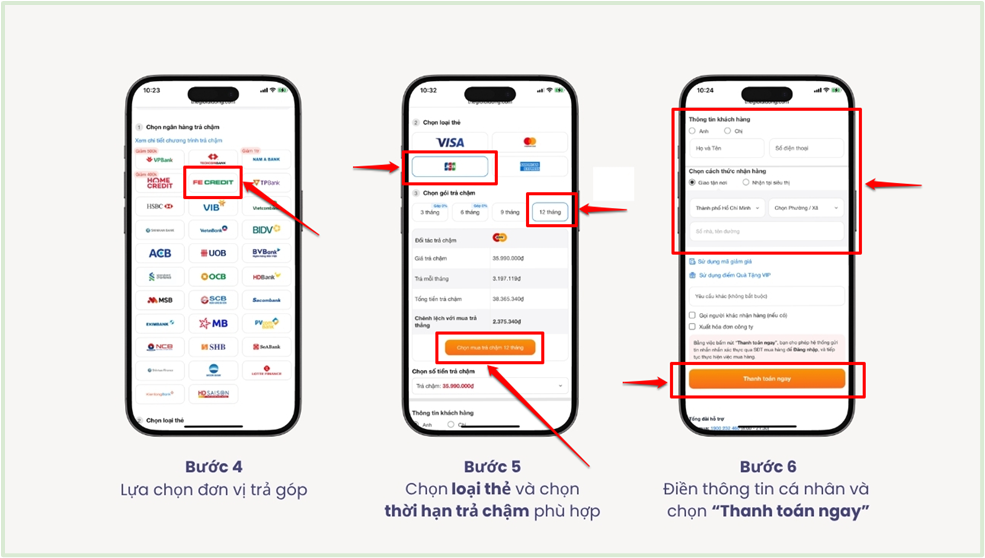 Mua hàng trả góp qua thẻ tín dụng trên website TGDĐ
