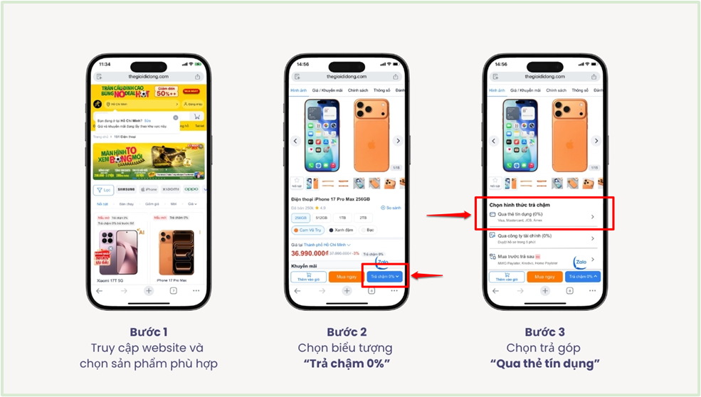 Mua hàng trả góp qua thẻ tín dụng trên website TGDĐ