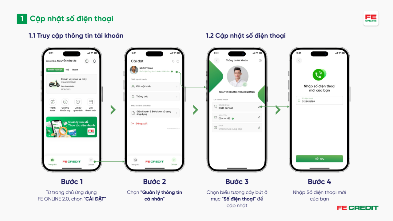 Hướng dẫn cập nhật số điện thoại trên FE ONLINE