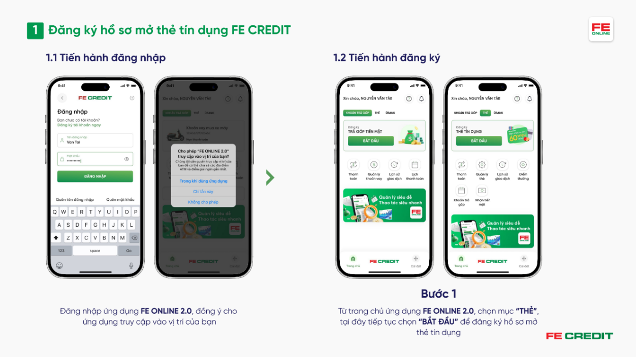 Mở thẻ tín dụng qua ứng dụng FE ONLINE 2.0