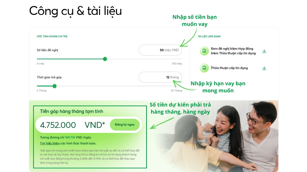 Hướng dẫn sử dụng công cụ tính lãi suất vay FE CREDIT