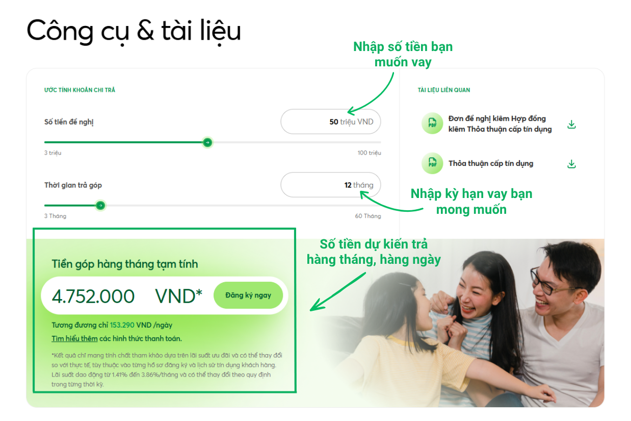 công cụ tính khoản vay 50 triệu