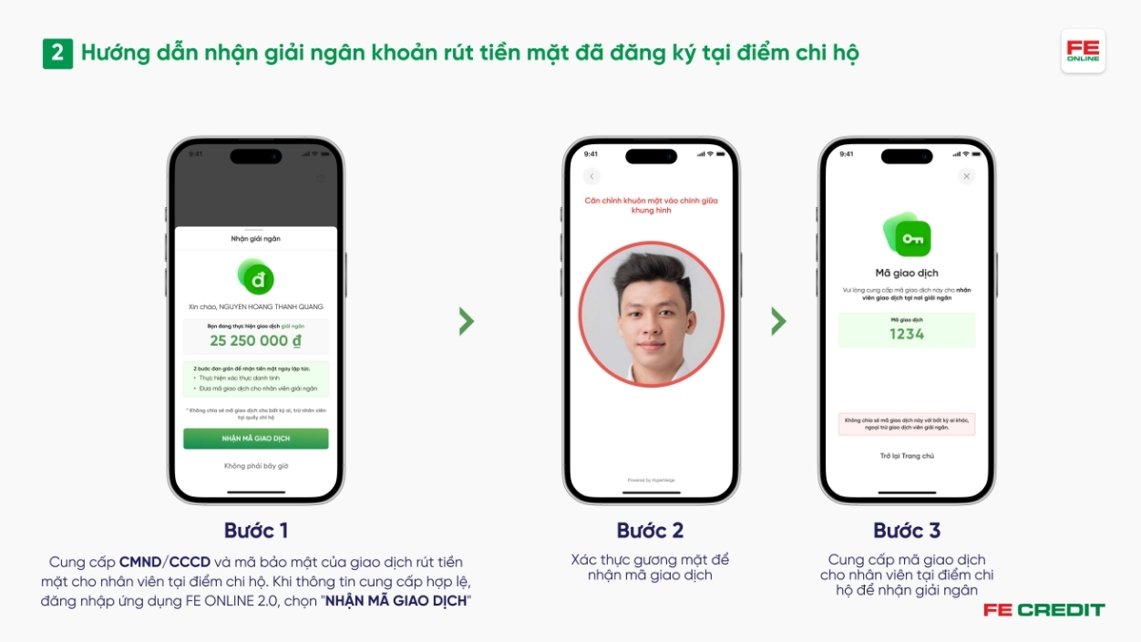 Hướng dẫn nhận giải ngân khoản rút tiền mặt đã đăng ký tại điểm chi hộ